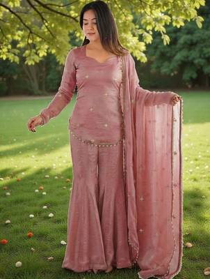 Women Embroidered Regular Gotta Patti Kurti with Sharara & With Dupatta 7