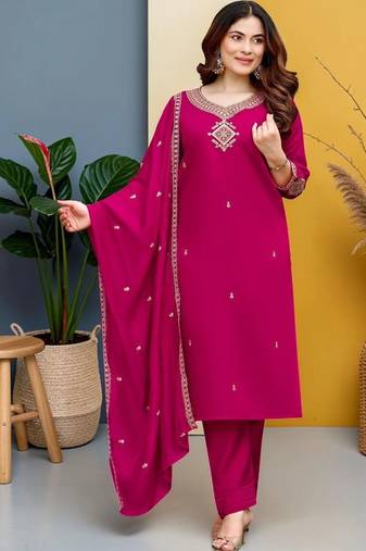 Women Ethnic Motifs Embroidered Regular Thread Work Kurta with Trousers & With Dupatta