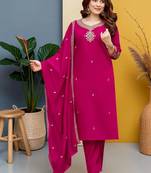 Women Ethnic Motifs Embroidered Regular Thread Work Kurta with Trousers & With Dupatta