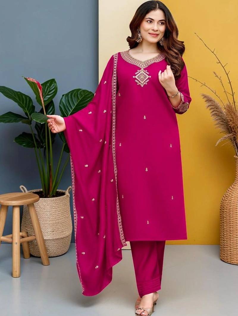 Women Ethnic Motifs Embroidered Regular Thread Work Kurta with Trousers & With Dupatta