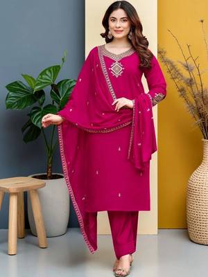 Women Ethnic Motifs Embroidered Regular Thread Work Kurta with Trousers & With Dupatta 2