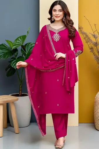 Women Ethnic Motifs Embroidered Regular Thread Work Kurta with Trousers & With Dupatta