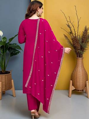 Women Ethnic Motifs Embroidered Regular Thread Work Kurta with Trousers & With Dupatta 4