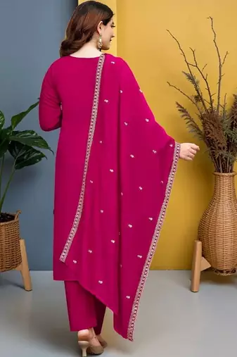 Women Ethnic Motifs Embroidered Regular Thread Work Kurta with Trousers & With Dupatta
