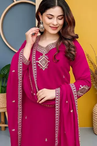 Women Ethnic Motifs Embroidered Regular Thread Work Kurta with Trousers & With Dupatta