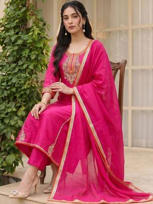Women Ethnic Motifs Embroidered Regular Thread Work Kurta with Trousers & With Dupatta 2