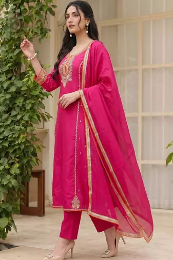 Women Ethnic Motifs Embroidered Regular Thread Work Kurta with Trousers & With Dupatta