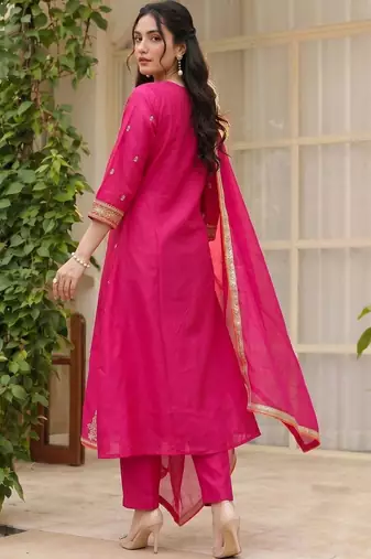 Women Ethnic Motifs Embroidered Regular Thread Work Kurta with Trousers & With Dupatta