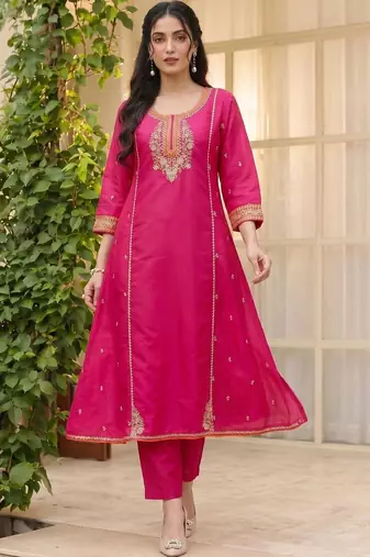 Women Ethnic Motifs Embroidered Regular Thread Work Kurta with Trousers & With Dupatta