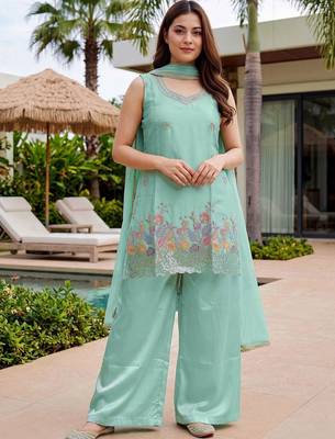 Women Ethnic Motifs Embroidered Regular Sequinned Kurta with Palazzos & With Dupatta 1
