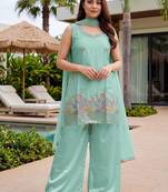 Women Ethnic Motifs Embroidered Regular Sequinned Kurta with Palazzos & With Dupatta