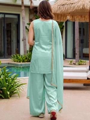 Women Ethnic Motifs Embroidered Regular Sequinned Kurta with Palazzos & With Dupatta 2