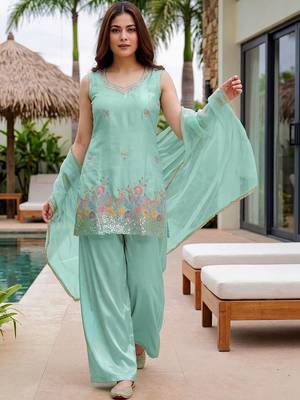 Women Ethnic Motifs Embroidered Regular Sequinned Kurta with Palazzos & With Dupatta 5