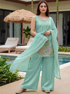 Women Ethnic Motifs Embroidered Regular Sequinned Kurta with Palazzos & With Dupatta 6