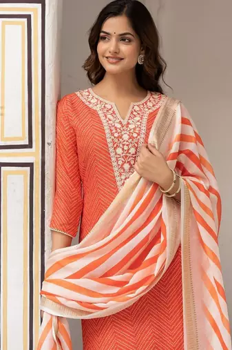 Women Ethnic Motifs Embroidered Regular Thread Work Pure Cotton Kurta with Trousers & With Dupatta