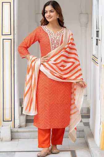 Women Ethnic Motifs Embroidered Regular Thread Work Pure Cotton Kurta with Trousers & With Dupatta