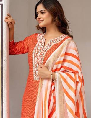 Women Ethnic Motifs Embroidered Regular Thread Work Pure Cotton Kurta with Trousers & With Dupatta 6