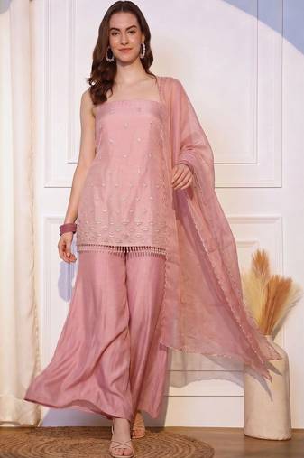 Women Ethnic Motifs Embroidered Regular Thread Work Kurta with Sharara & With Dupatta