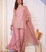 Women Ethnic Motifs Embroidered Regular Thread Work Kurta with Sharara & With Dupatta