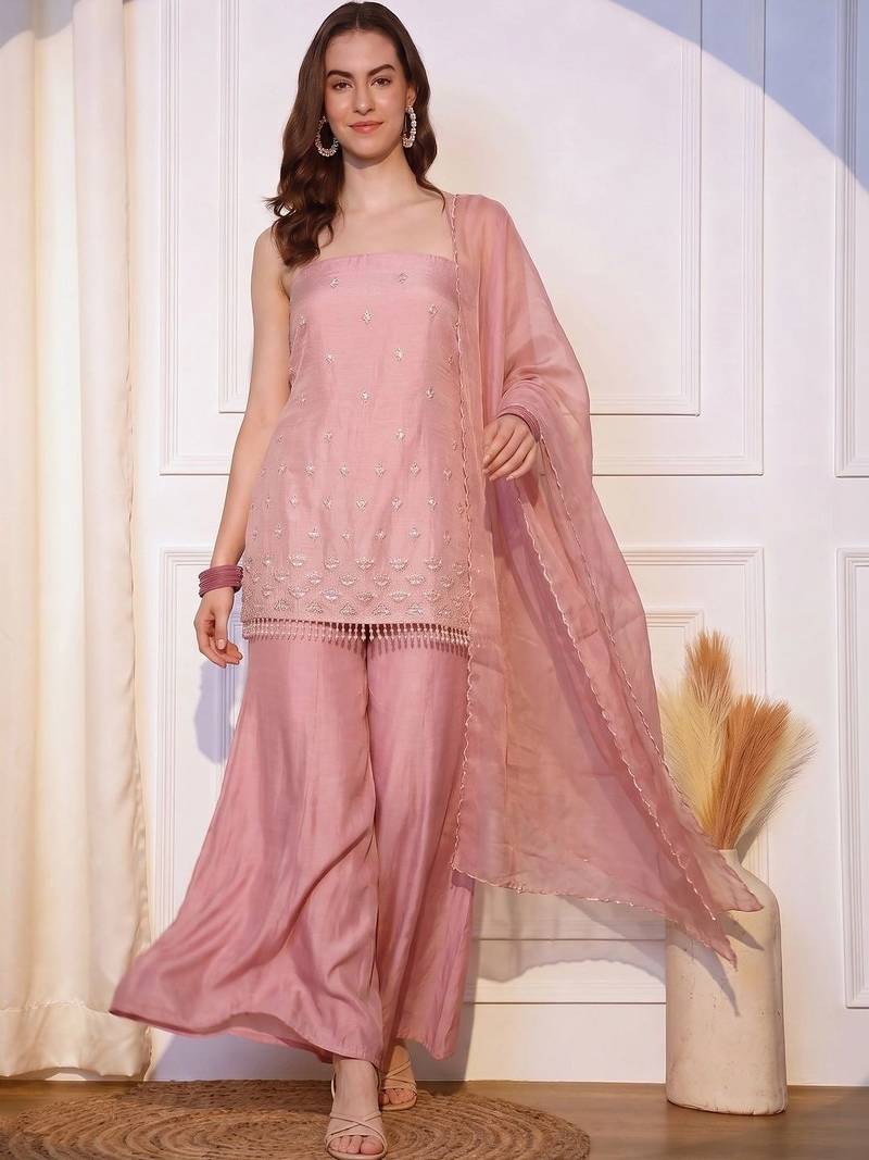 Women Ethnic Motifs Embroidered Regular Thread Work Kurta with Sharara & With Dupatta