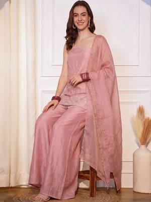 Women Ethnic Motifs Embroidered Regular Thread Work Kurta with Sharara & With Dupatta 2