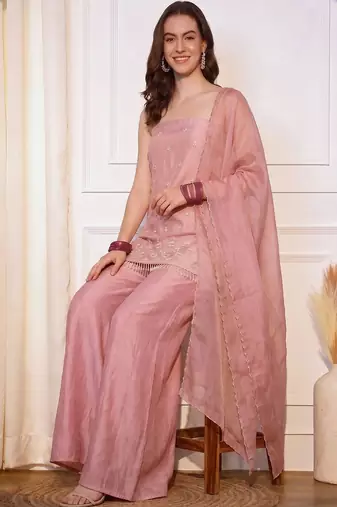 Women Ethnic Motifs Embroidered Regular Thread Work Kurta with Sharara & With Dupatta