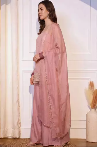 Women Ethnic Motifs Embroidered Regular Thread Work Kurta with Sharara & With Dupatta
