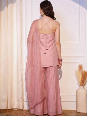 Women Ethnic Motifs Embroidered Regular Thread Work Kurta with Sharara & With Dupatta 4