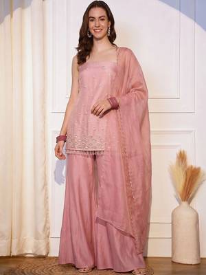 Women Ethnic Motifs Embroidered Regular Thread Work Kurta with Sharara & With Dupatta 6
