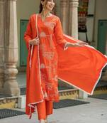 Women Ethnic Motifs Embroidered Regular Thread Work Pure Cotton Kurta with Trousers & With Dupatta