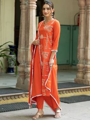 Women Ethnic Motifs Embroidered Regular Thread Work Pure Cotton Kurta with Trousers & With Dupatta 3