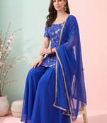 Women Ethnic Motifs Embroidered Regular Thread Work Kurta with Sharara & With Dupatta