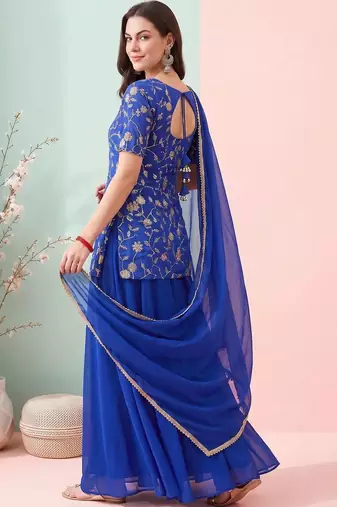 Women Ethnic Motifs Embroidered Regular Thread Work Kurta with Sharara & With Dupatta