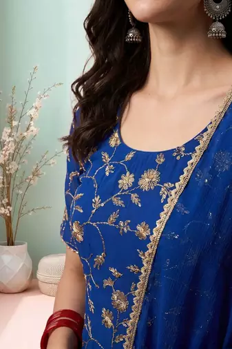 Women Ethnic Motifs Embroidered Regular Thread Work Kurta with Sharara & With Dupatta