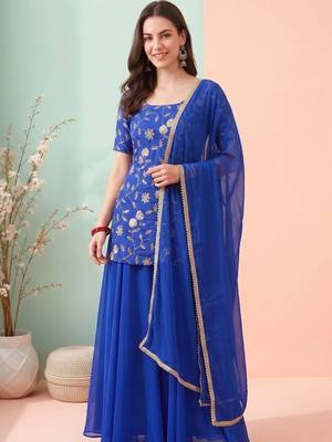 Women Ethnic Motifs Embroidered Regular Thread Work Kurta with Sharara & With Dupatta 6