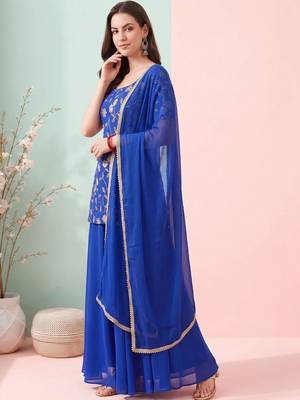 Women Ethnic Motifs Embroidered Regular Thread Work Kurta with Sharara & With Dupatta 7