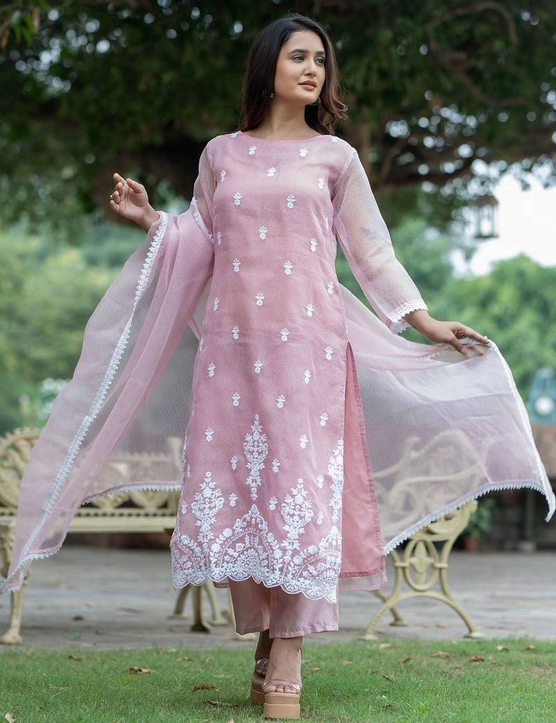 Women Ethnic Motifs Embroidered Regular Thread Work Kurta with Trousers & With Dupatta