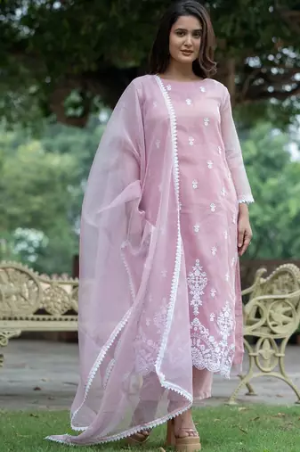 Women Ethnic Motifs Embroidered Regular Thread Work Kurta with Trousers & With Dupatta