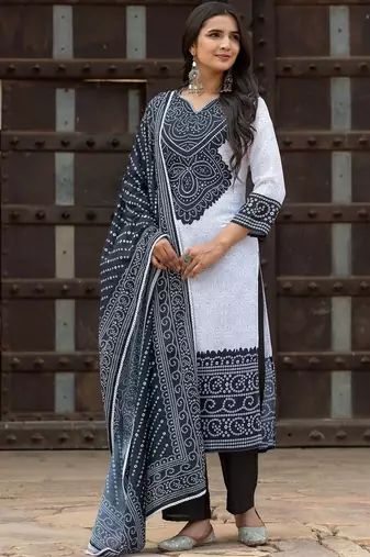 Women Ethnic Motifs Printed Regular Pure Cotton Kurta with Trousers & With Dupatta