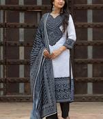 Women Ethnic Motifs Printed Regular Pure Cotton Kurta with Trousers & With Dupatta