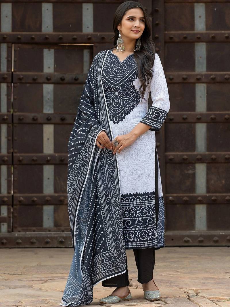 Women Ethnic Motifs Printed Regular Pure Cotton Kurta with Trousers & With Dupatta