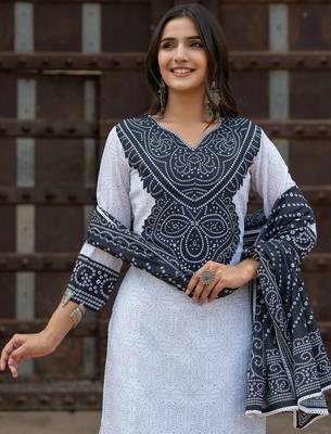 Women Ethnic Motifs Printed Regular Pure Cotton Kurta with Trousers & With Dupatta 2
