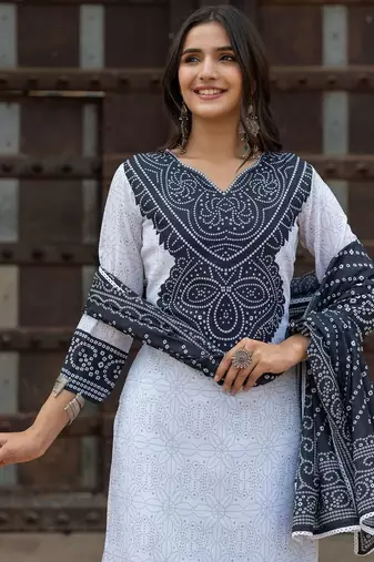 Women Ethnic Motifs Printed Regular Pure Cotton Kurta with Trousers & With Dupatta