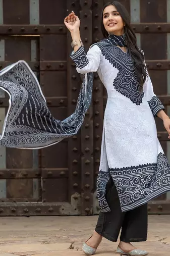 Women Ethnic Motifs Printed Regular Pure Cotton Kurta with Trousers & With Dupatta