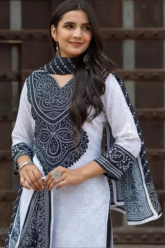 Women Ethnic Motifs Printed Regular Pure Cotton Kurta with Trousers & With Dupatta