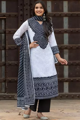 Women Ethnic Motifs Printed Regular Pure Cotton Kurta with Trousers & With Dupatta