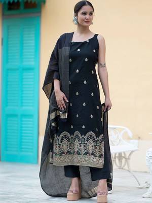 Women Ethnic Motifs Embroidered Regular Thread Work Kurta with Trousers & With Dupatta 1