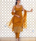 Women Ethnic Motifs Regular Thread Work Kurta with Trousers & With Dupatta