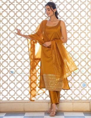 Women Ethnic Motifs Regular Thread Work Kurta with Trousers & With Dupatta 4