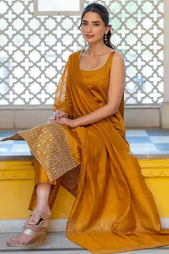 Women Ethnic Motifs Regular Thread Work Kurta with Trousers & With Dupatta